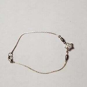 Vintage Bracelet Silver Tone Star Station Chain Bead Accents Lobster Clasp 90s